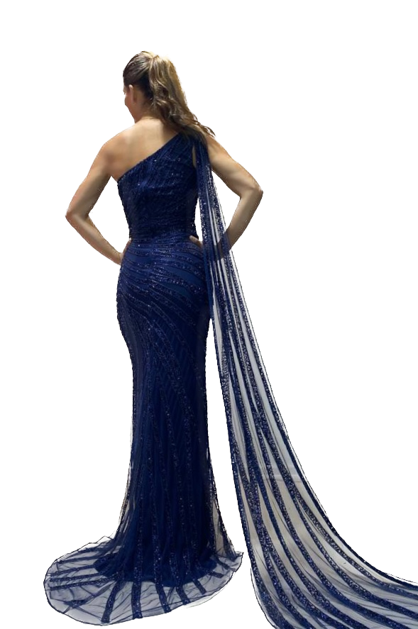 One Shoulder Beaded Evening Dress